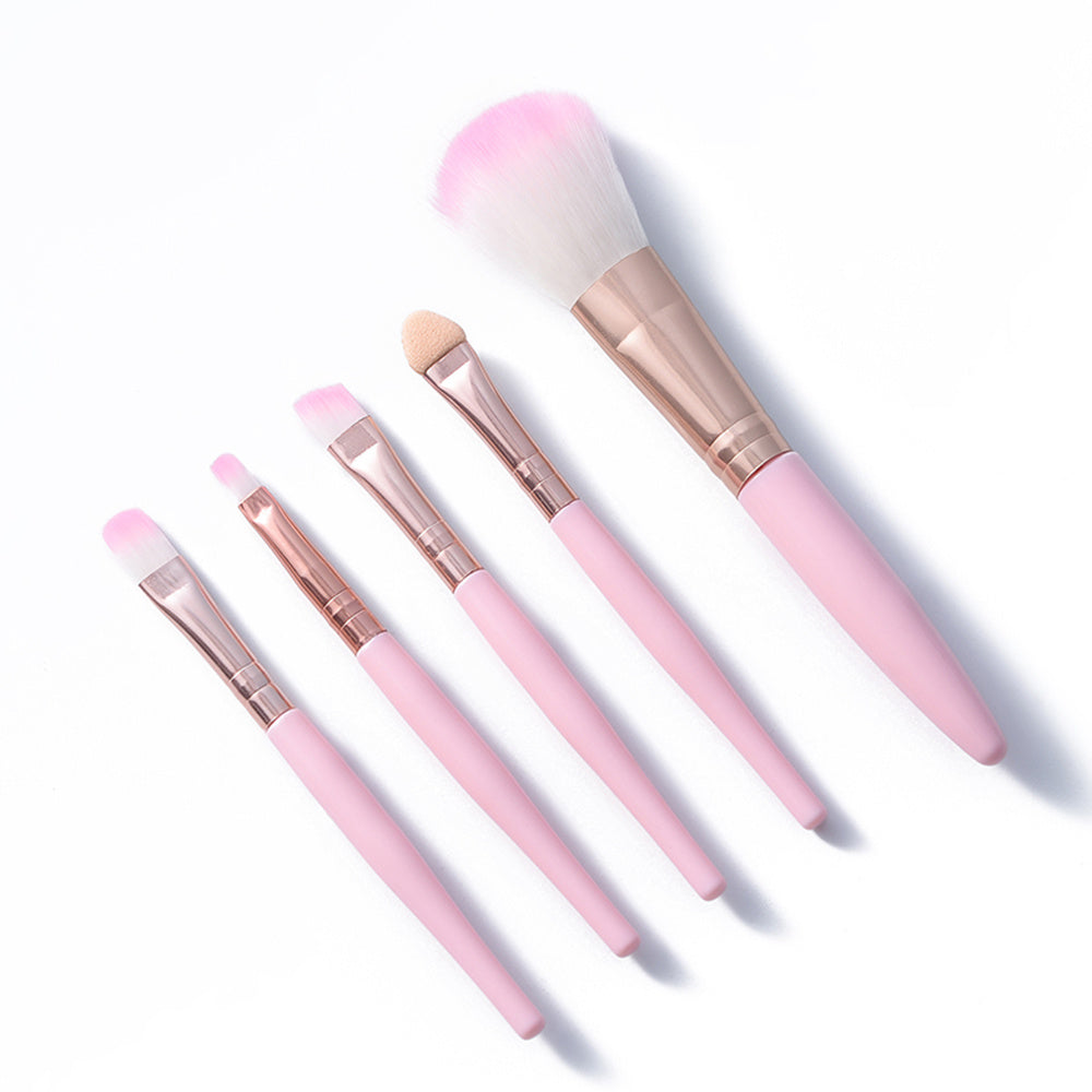 HKM-263315 Mini 5-Piece Makeup Brush Set with Short Plastic Handles and Soft Fiber Bristles