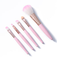 HKM-263315 Mini 5-Piece Makeup Brush Set with Short Plastic Handles and Soft Fiber Bristles
