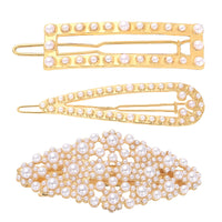 HKM-524819 Alloy Pearl Inlaid Geometric Hairpin for Women, Korean Style Hair Accessory