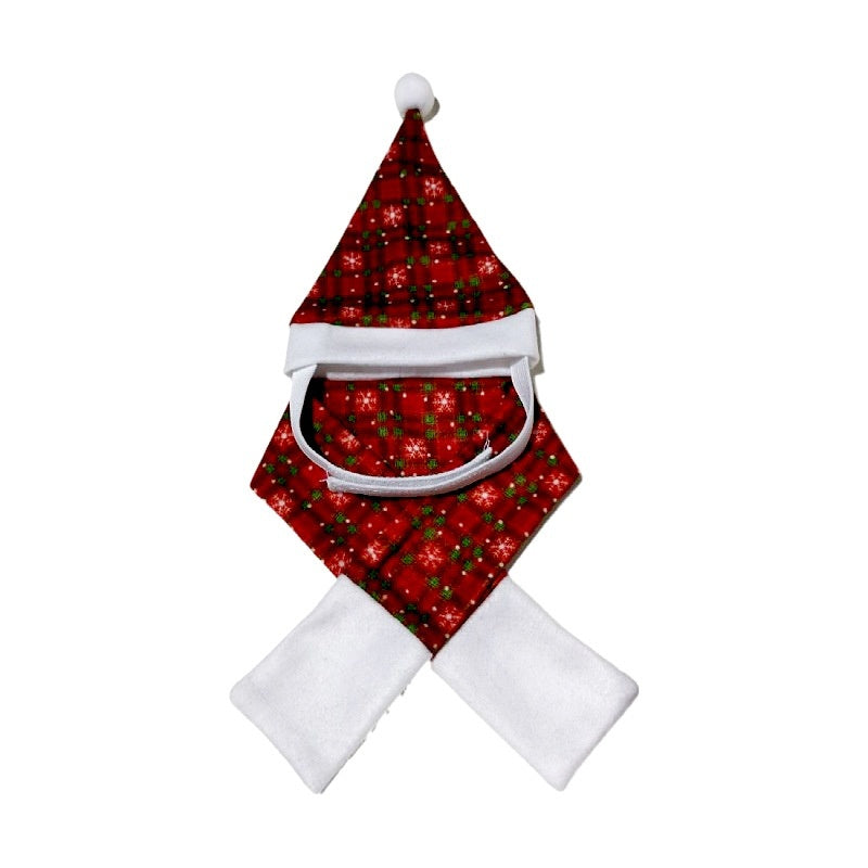 JMT-635978 Christmas Pet Costume: Cozy Double-Sided Velvet Cloak, Scarf, and Hat Set for Warm Holiday Style