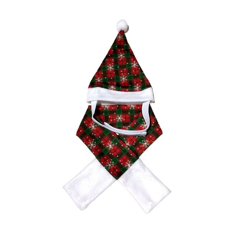 JMT-635978 Christmas Pet Costume: Cozy Double-Sided Velvet Cloak, Scarf, and Hat Set for Warm Holiday Style