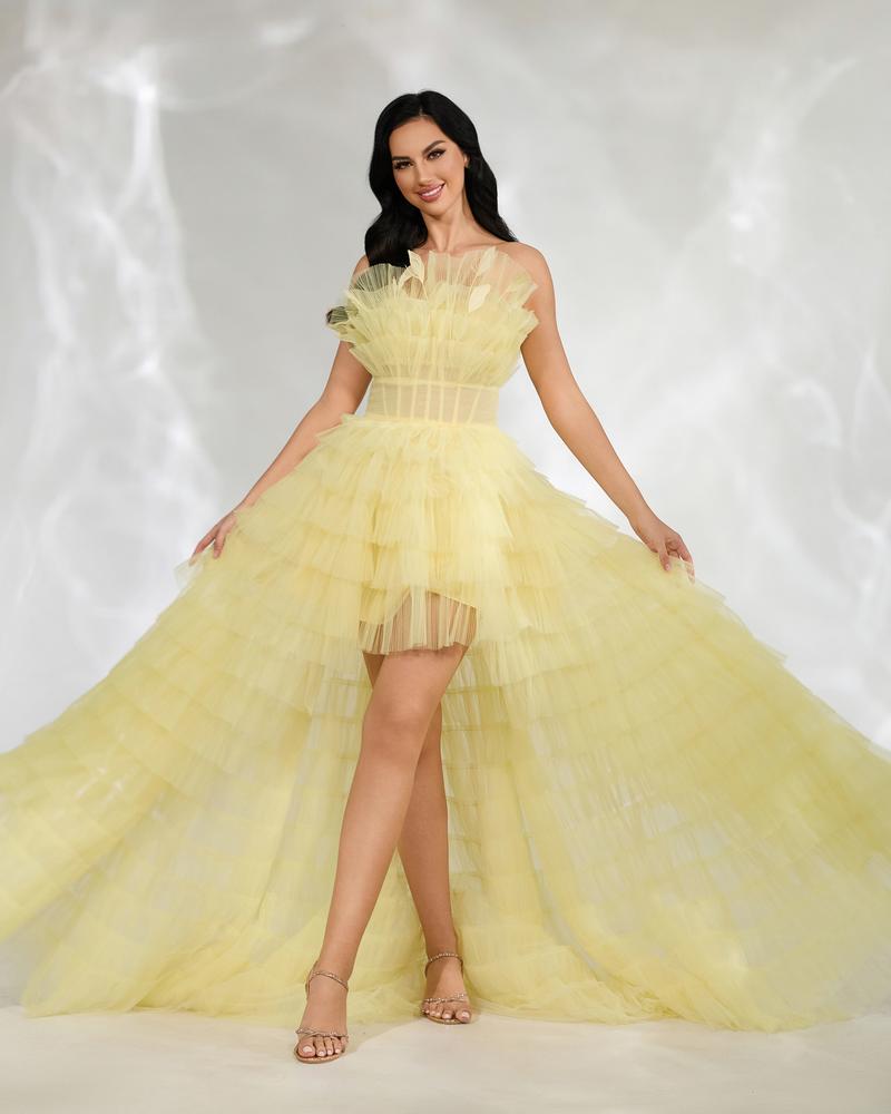 HKM-974483 Elegant Yellow Evening Dress for Women - Style EZ25139