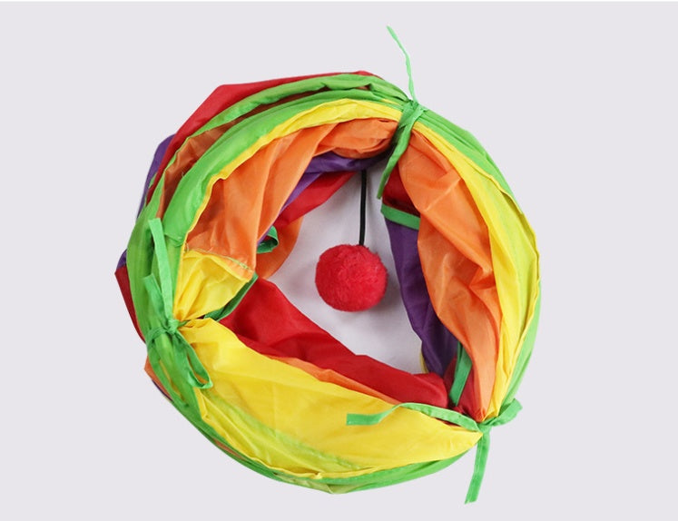 HKM-231827 Collapsible Rainbow Cat Tunnel - Eco-Friendly, Scratch-Resistant Design for Interactive Play