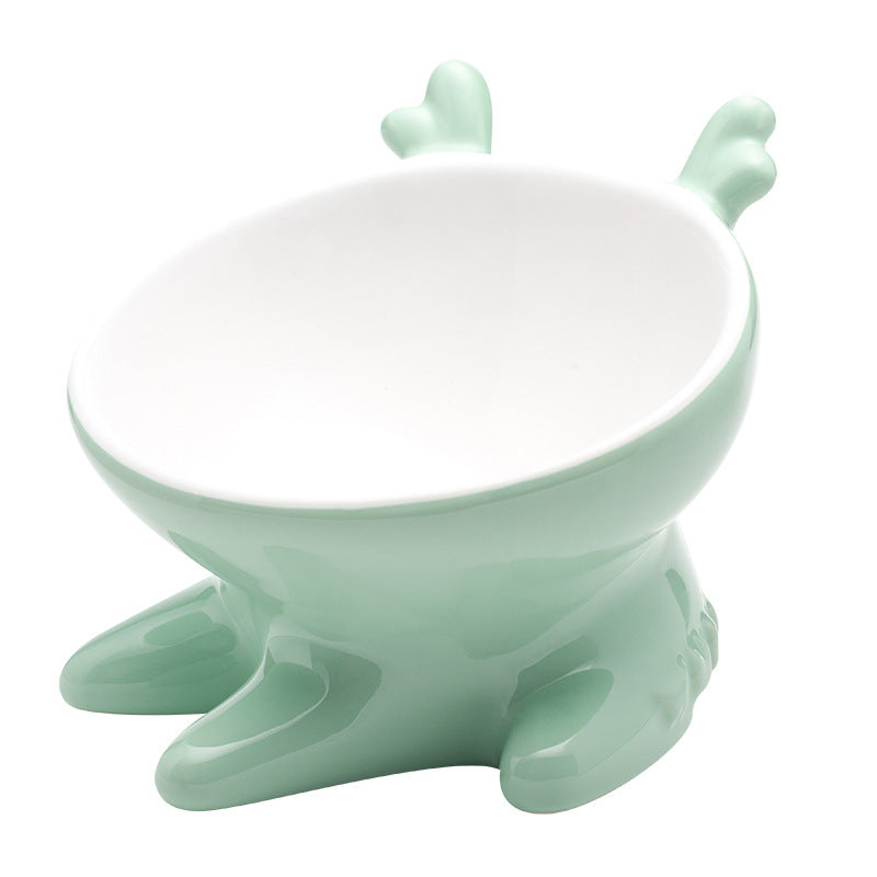 HKM-848467 Ceramic Oblique Mouth Cat Bowl - Lead-Free, Non-Slip, Whisker-Friendly Design