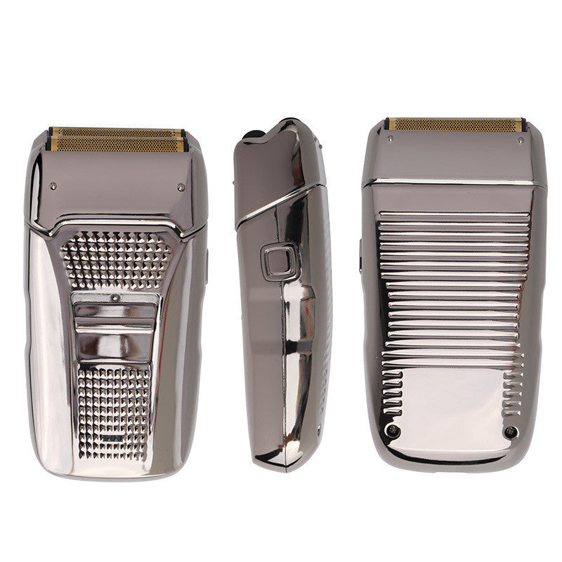 HKM-087955 Dual-Head USB Rechargeable Retro Bald Razor in Gold and Silver
