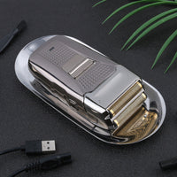 HKM-087955 Dual-Head USB Rechargeable Retro Bald Razor in Gold and Silver