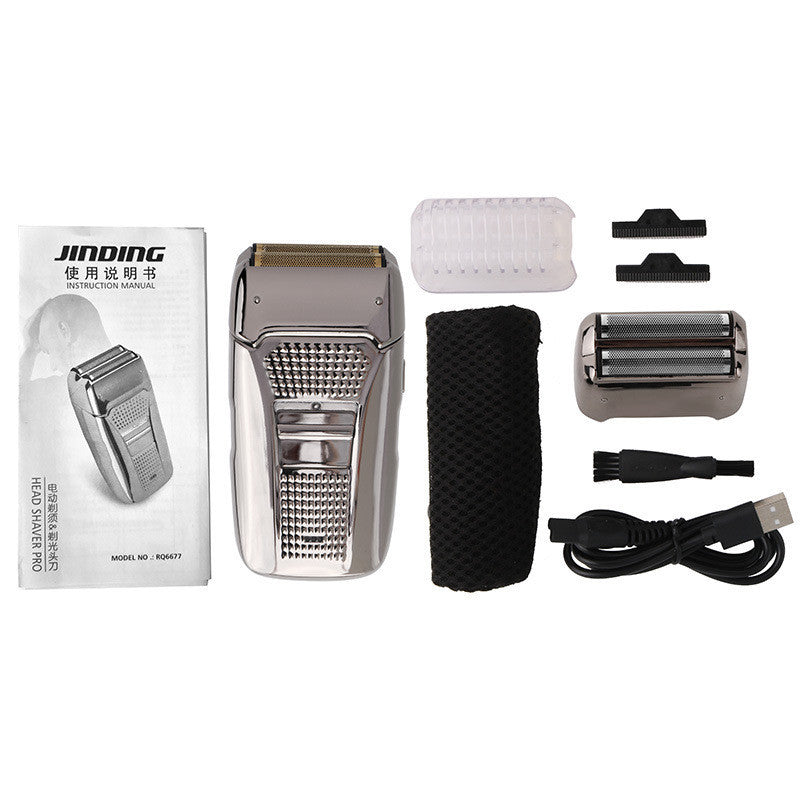 HKM-087955 Dual-Head USB Rechargeable Retro Bald Razor in Gold and Silver
