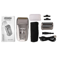 HKM-087955 Dual-Head USB Rechargeable Retro Bald Razor in Gold and Silver