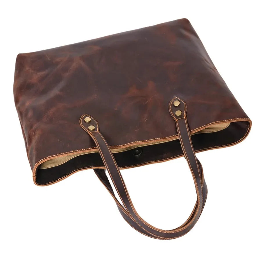 KTX-250643 Custom Logo Genuine Leather Tote Bag for Women - Casual Crazy Horse Shoulder Handbag