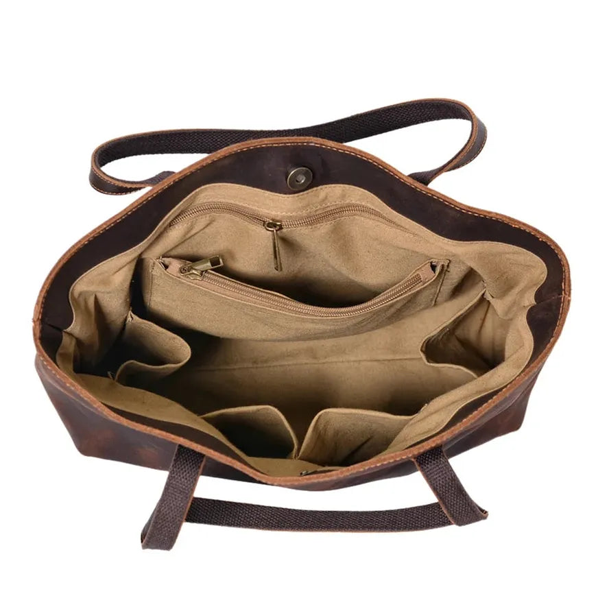 KTX-250643 Custom Logo Genuine Leather Tote Bag for Women - Casual Crazy Horse Shoulder Handbag