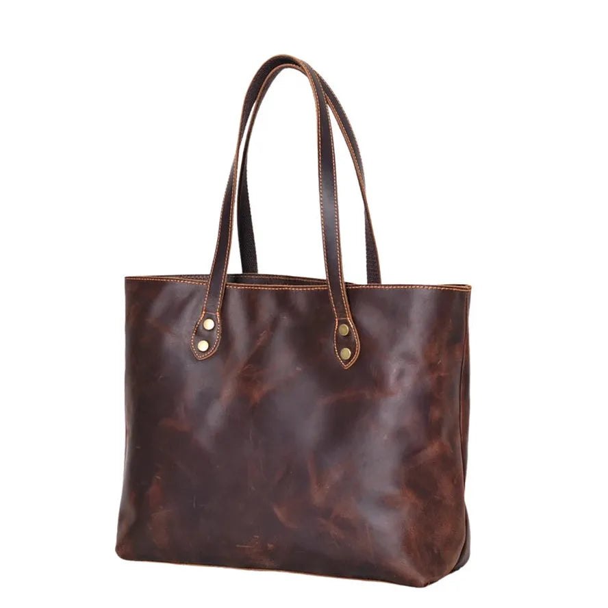 KTX-250643 Custom Logo Genuine Leather Tote Bag for Women - Casual Crazy Horse Shoulder Handbag