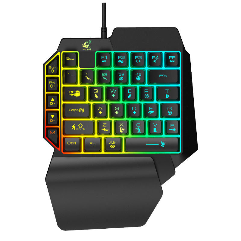 KTX-522259 Colorful Ergonomic One-Handed Gaming Keyboard Set with Three-Color Backlight and Compatible Gaming Mouse Options