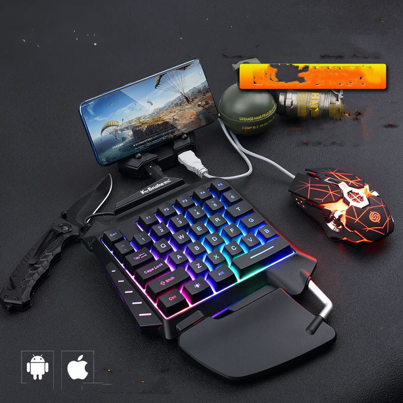 KTX-522259 Colorful Ergonomic One-Handed Gaming Keyboard Set with Three-Color Backlight and Compatible Gaming Mouse Options