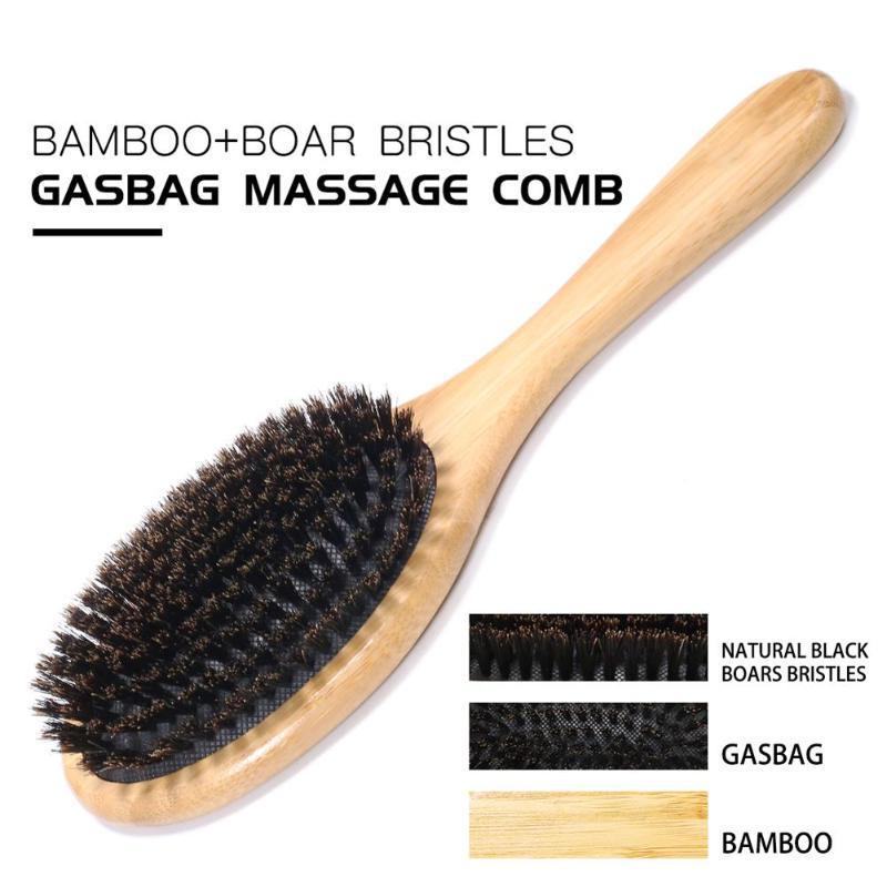 HKM-120083 Natural Boar Bristle Hairbrush with Bamboo Handle for All Hair Types