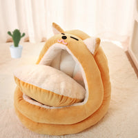 HKM-103699 Cozy Velvet Cat Bed for Small to Medium Pets - Warm Sleeping Bag Style Cushion
