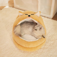 HKM-103699 Cozy Velvet Cat Bed for Small to Medium Pets - Warm Sleeping Bag Style Cushion