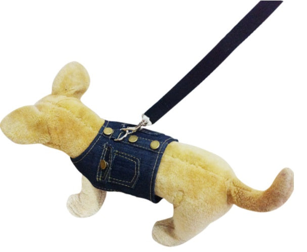 HKM-584083 Denim Chest Harness Jacket with Leash for Dogs - Adjustable Sizes S, M, L