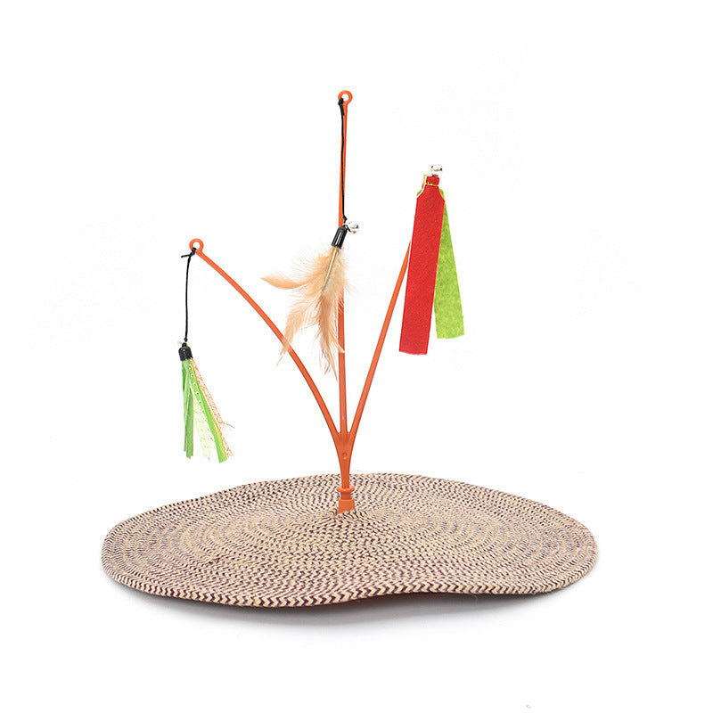 HKM-848659 Little Tree Cat Scratching Pad with Feather Toy, Cotton Rope Climate-Friendly Design for All Ages