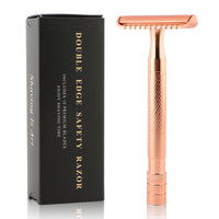 HKM-724051 Vintage Manual Razor Set with 5 Replacement Blades - Matte Black, Rose Gold, Silver