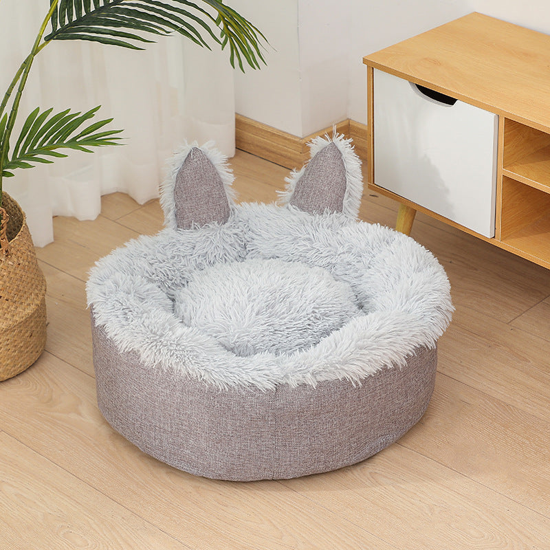 HKM-299155 Faux Fur Plush Indoor Cat and Dog Bed House – Soft and Cozy Fluffy Pet Nest