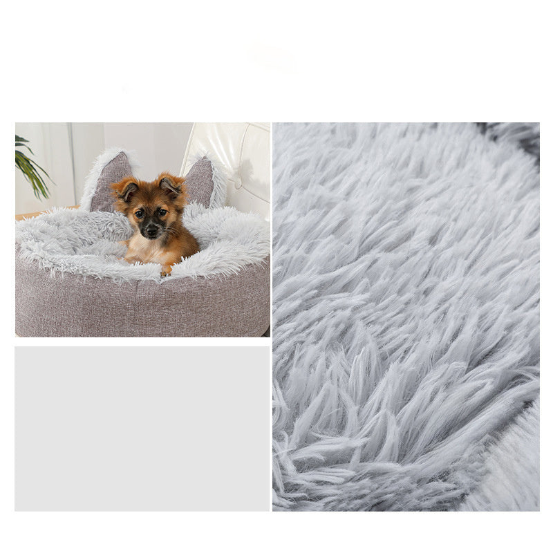 HKM-299155 Faux Fur Plush Indoor Cat and Dog Bed House – Soft and Cozy Fluffy Pet Nest