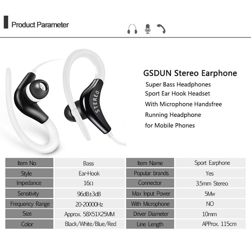 KTX-967507 Super Bass Earhook Headphones with Microphone for Sports and Mobile Devices