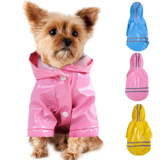 HKM-365587 Hooded Waterproof PU Dog Raincoat with Reflective Stripes - Available in Multiple Colors and Sizes