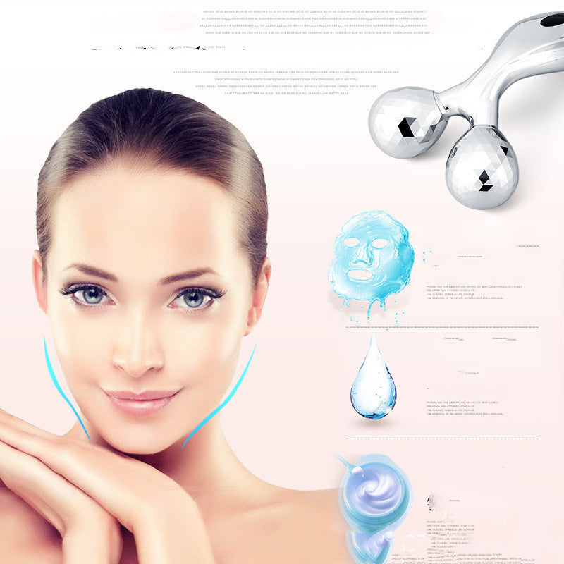 HKM-771987 V Facial Massager - Body Roller with Stainless Steel and ABS Resin, 135g