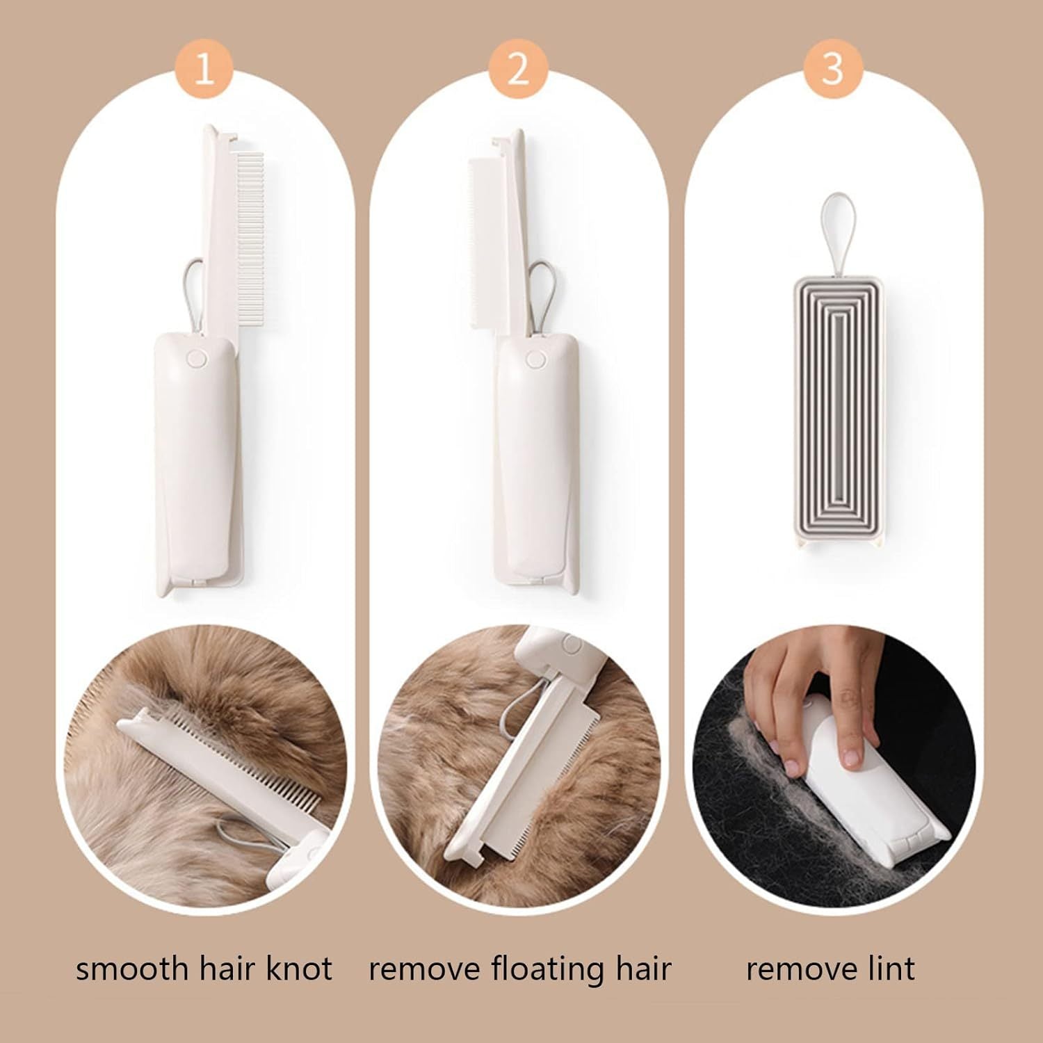 HKM-761875 3-in-1 Pet Grooming Comb with Round Smooth Ends and Lint Brush for Safe and Comfortable Use