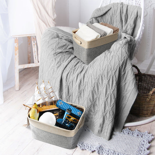 HKM-105043 Linen Storage Basket for Toys, Clothes, and Shoes - Multiple Colors Available