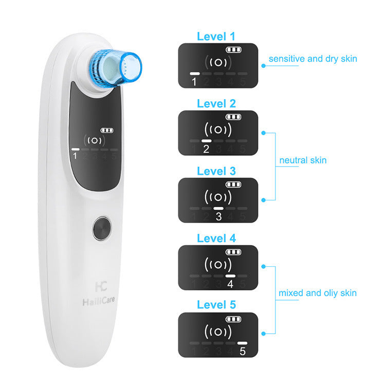 HKM-325075 Rechargeable Electric Blackhead Remover with 5 Suction Heads for Skin Tightening and Rejuvenation