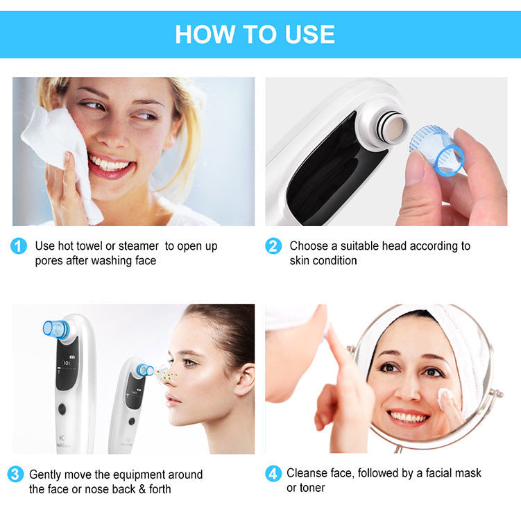 HKM-325075 Rechargeable Electric Blackhead Remover with 5 Suction Heads for Skin Tightening and Rejuvenation