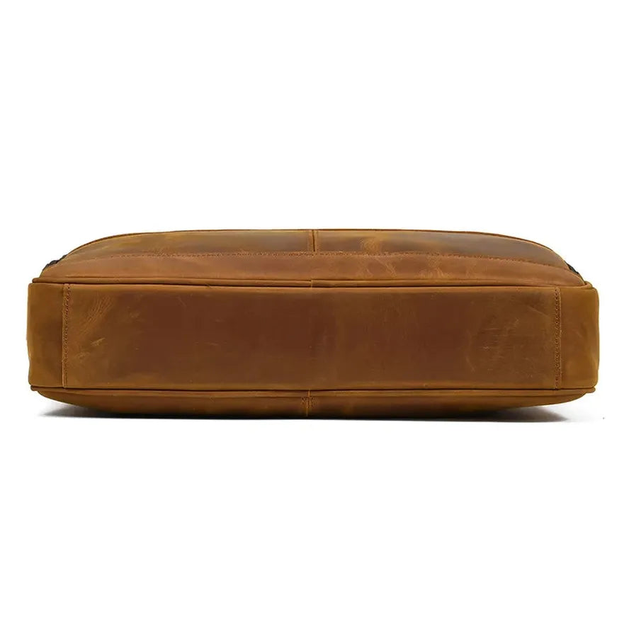 KTX-811155 Retro Crazy Horse Leather Briefcase for 14-Inch Laptops - Waterproof Heavyweight Waxed Canvas Messenger Bag in Brown/Dark Brown