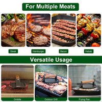 HKM-286995 Pre-Seasoned Cast Iron Grill Press Set - Round & Rectangular Steak Weights with Wooden Handles