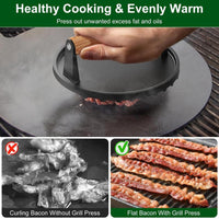 HKM-286995 Pre-Seasoned Cast Iron Grill Press Set - Round & Rectangular Steak Weights with Wooden Handles