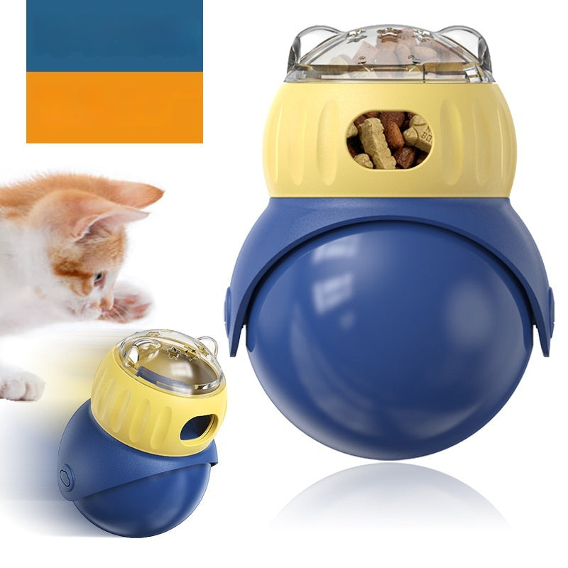 JMT-649866 Owl-Themed Self-Serve Food Dispensing Puzzle Toy for Cats - Morandi Yellow & Blue