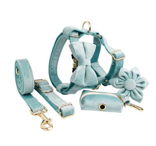 HKM-729619 Soft Velvet Dog Collar with Matching Accessories - Adjustable Sizes XS to XL