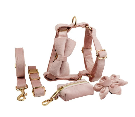 HKM-729619 Soft Velvet Dog Collar with Matching Accessories - Adjustable Sizes XS to XL