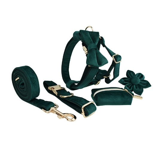 HKM-729619 Soft Velvet Dog Collar with Matching Accessories - Adjustable Sizes XS to XL