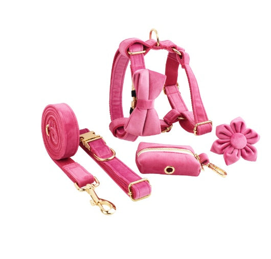 HKM-729619 Soft Velvet Dog Collar with Matching Accessories - Adjustable Sizes XS to XL