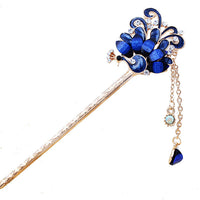 HKM-755347 Alloy Peacock Hairpin with Gemstone Inlay - Exotic Animal Design in Various Colors