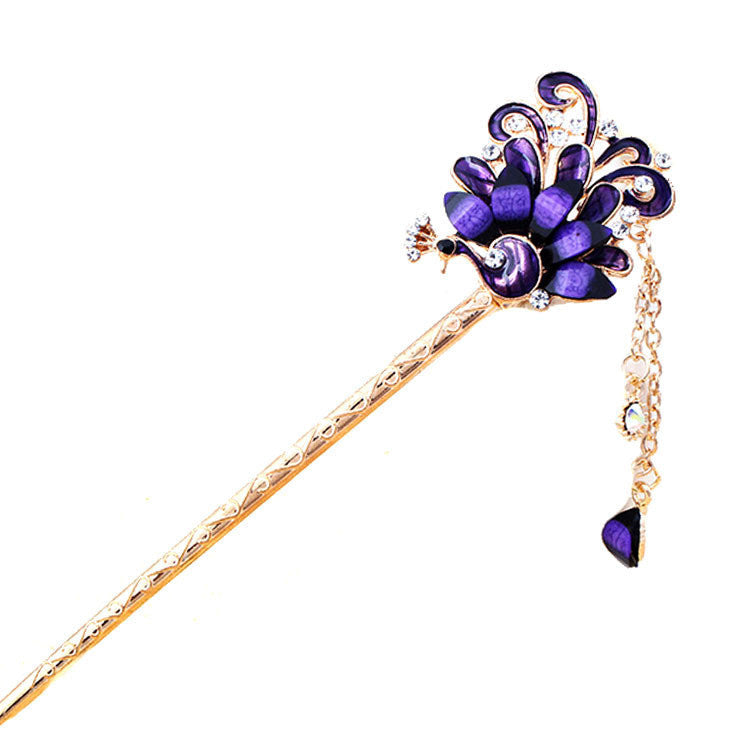 HKM-755347 Alloy Peacock Hairpin with Gemstone Inlay - Exotic Animal Design in Various Colors