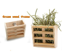 HKM-722003 Wooden Rabbit and Chinchilla Grass Rack and Food Box - Space-Saving Pet Feeding Station