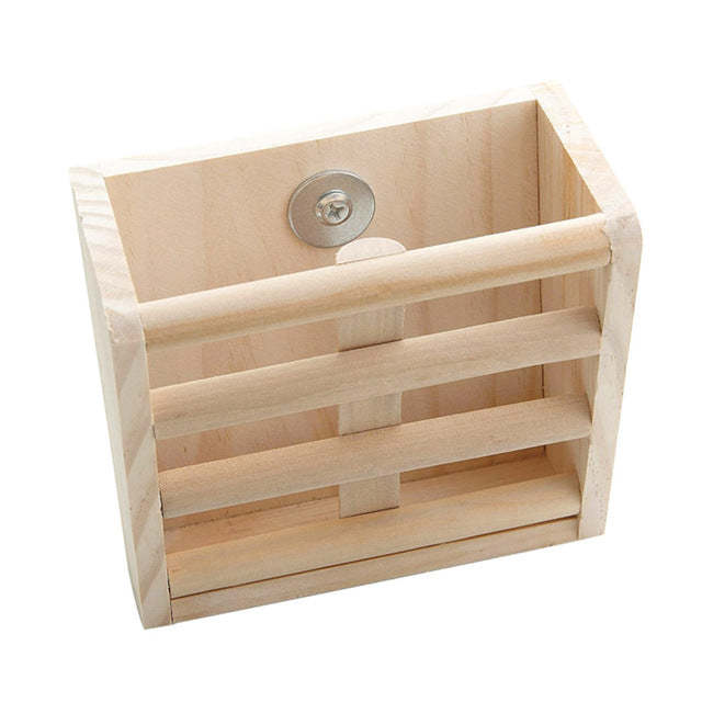 HKM-722003 Wooden Rabbit and Chinchilla Grass Rack and Food Box - Space-Saving Pet Feeding Station
