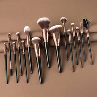 HKM-280275 15-Piece Makeup Brush Set with Eye Shadow Brushes in Brown and Black Handles