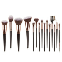 HKM-280275 15-Piece Makeup Brush Set with Eye Shadow Brushes in Brown and Black Handles