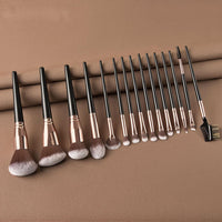 HKM-280275 15-Piece Makeup Brush Set with Eye Shadow Brushes in Brown and Black Handles