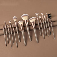 HKM-280275 15-Piece Makeup Brush Set with Eye Shadow Brushes in Brown and Black Handles