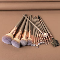 HKM-280275 15-Piece Makeup Brush Set with Eye Shadow Brushes in Brown and Black Handles