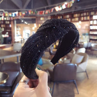HKM-902227 Black Diamond Glitter Knotted Hair Accessories in Net Yarn Fabric